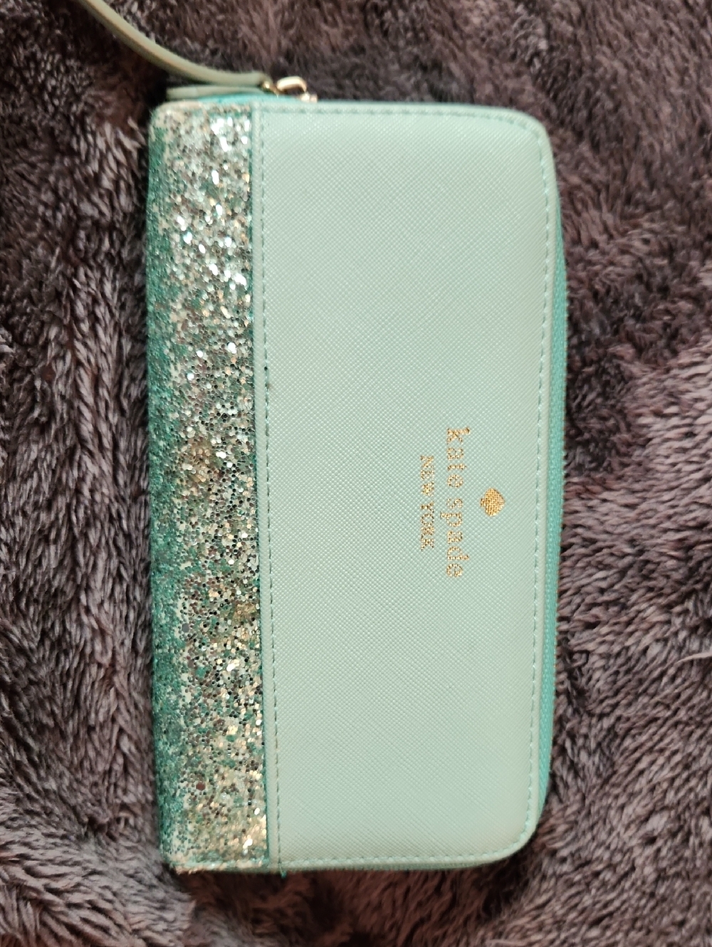 kate spade mint green glitter wristlet wallet